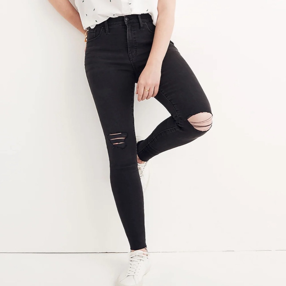 Madewell 9” Mid-Rise Skinny Leg Stretch Jeans in Dark Grey Black Sea Wash H2230